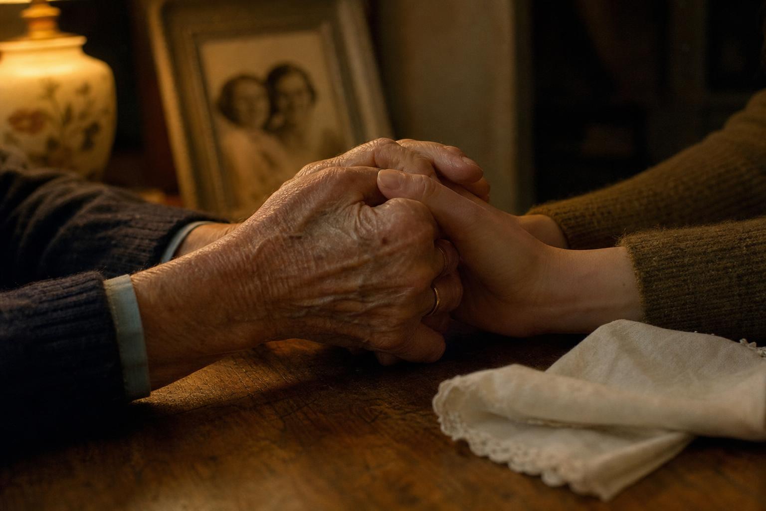 Hands held in a quiet moment of remembrance